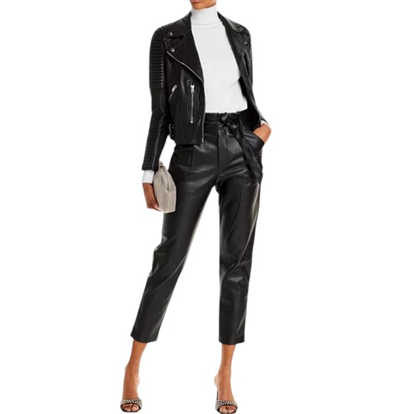 Lucy Paris Faux Leather Paperbag High Waist Ankle Pants Black NEW Large - Picture 3 of 9